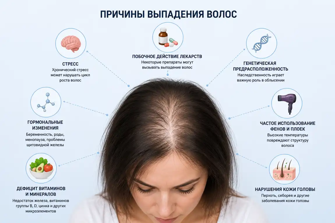 Выпадение волос у женщины крупным планом
